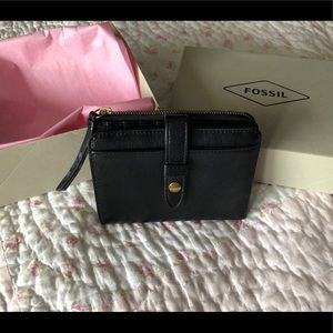 Fossil Black Leather Tri-Fold Wallet